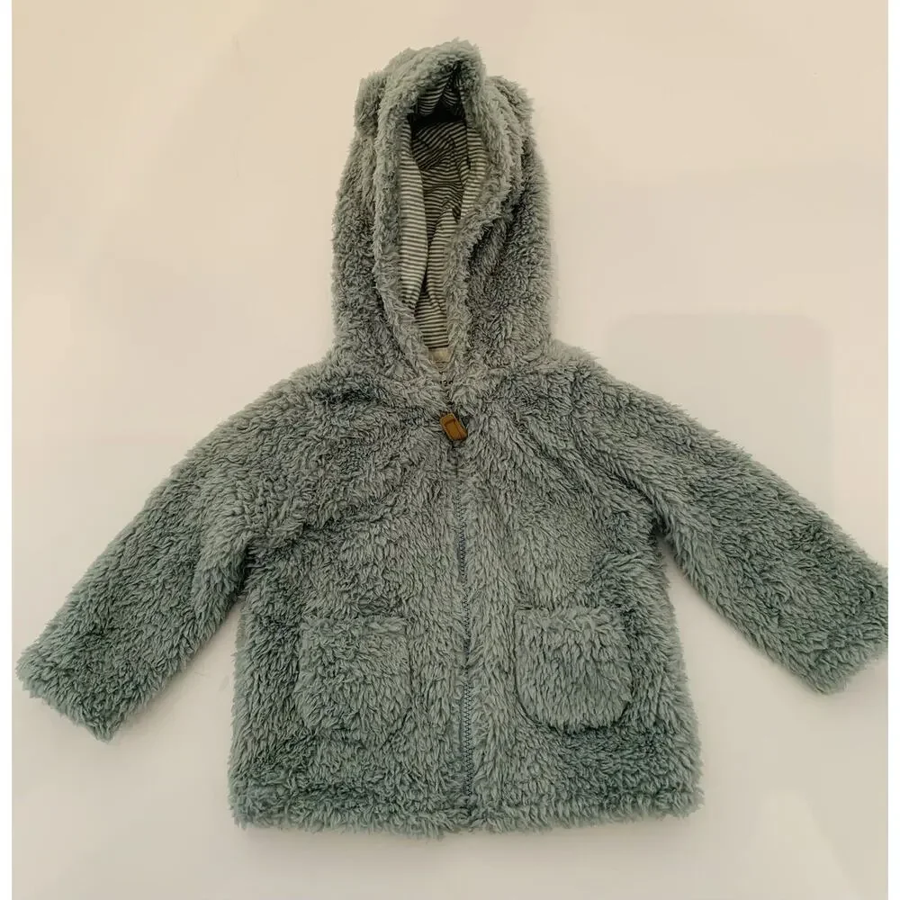 12 Months‎ Carters Blue Green Plush Fuzzy Full Zip Jacket Hooded Ears